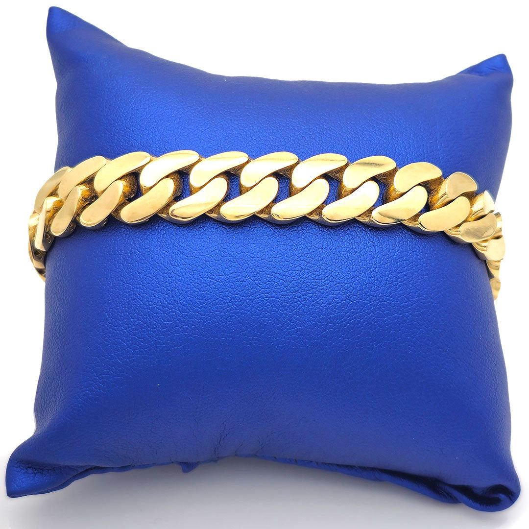 14k Hollow Miami Cuban Link Bracelet 11.5mm on Blue Pillow